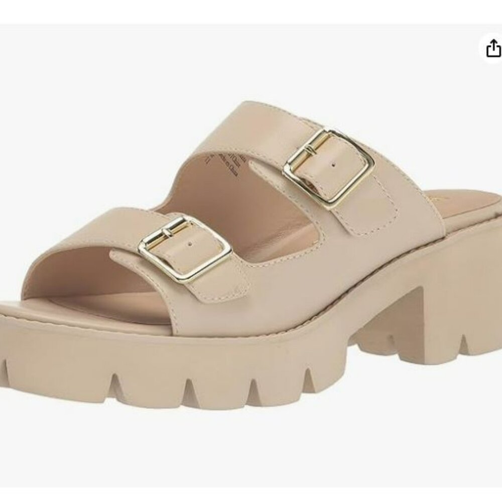BC Footwear | Beat Poetry Heeled Lug Mule Sandal | Beige, Size 9